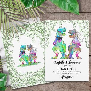 Cartão De Agradecimento Casamento de T-Rex Bride e Groom Dinossaur
