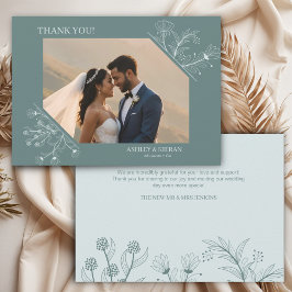 Cartão De Agradecimento Casamento de Teal Floral Elegante