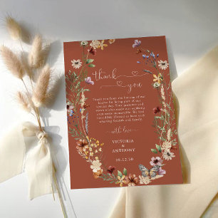 Cartão De Agradecimento Casamento De Terracotta Tiny Wildflower Obrigado C