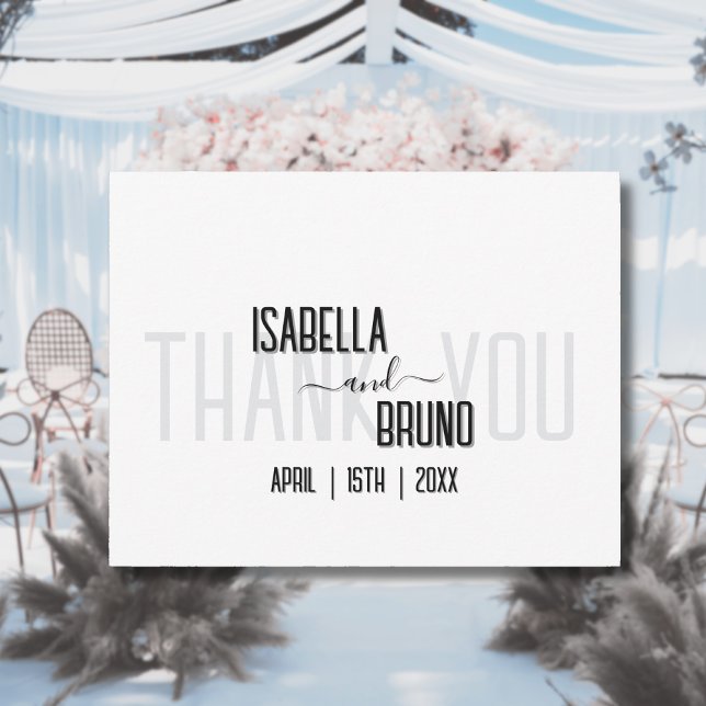 Cartão De Agradecimento Casamento de Texto Personalizado Preto Moderno e N (Criador carregado)