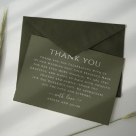 Cartão De Agradecimento Casamento de tipografia minimalista em verde-oliva