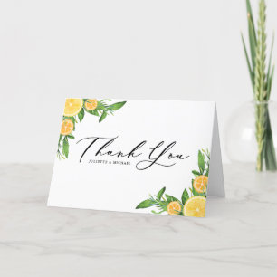 Cartão De Agradecimento Casamento de Verão com Limões e Laranjas em Aquare
