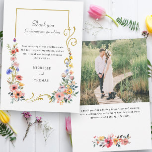 Cartão De Agradecimento Casamento de Verão com Primavera de flor selvagem