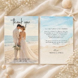 Cartão De Agradecimento Casamento de Verão na Praia Aquarela da Praia