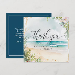 Cartão De Agradecimento Casamento de Verão na Praia com Aquarela