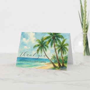 Cartão De Agradecimento Casamento de verão na praia tropical Obrigado