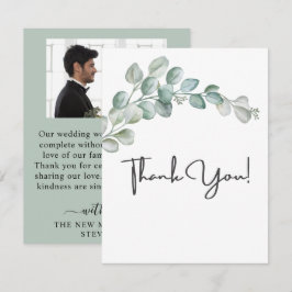 Cartão De Agradecimento Casamento de Verde Eucalipto Aquarela Rústica