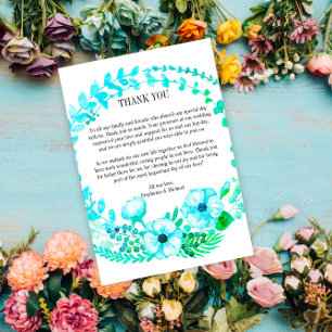 Cartão De Agradecimento Casamento de Watercolor Floral Wreath Turquoise