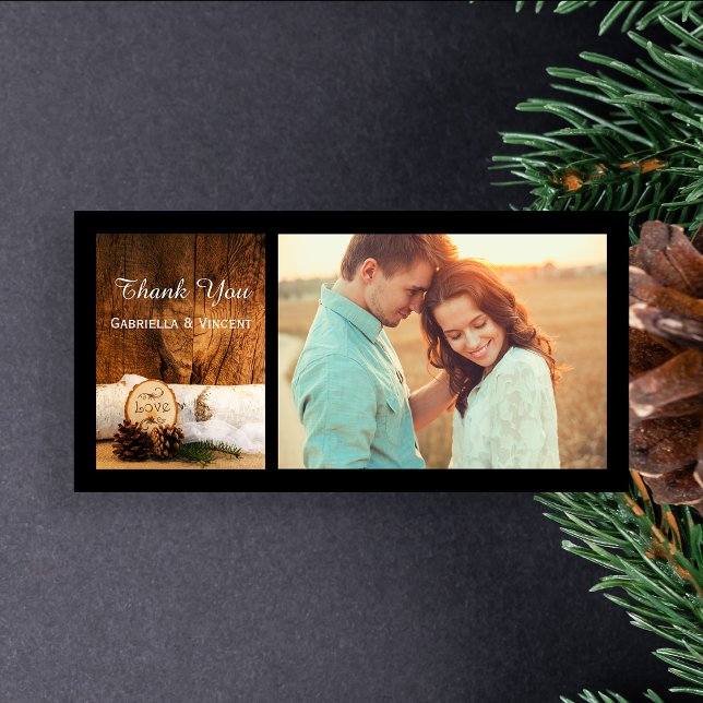 Cartão De Agradecimento Casamento de Wood, Árvore Rústica de Birch, Obriga (Criador carregado)