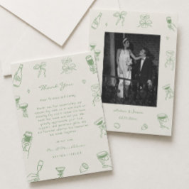 Cartão De Agradecimento Casamento Desenhado à Mão com Foto Verde