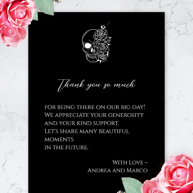 Cartão De Agradecimento Casamento Do Crânio Da Tatuagem Negra E Branca Obr (gothic thank you card)