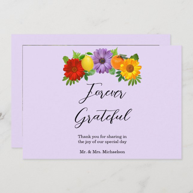 Cartão De Agradecimento Casamento do Jardim Floral de Citrus (Frente/Verso)