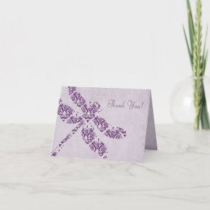 Cartão De Agradecimento Casamento do Libélula em Damasco Roxo