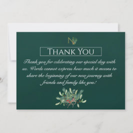 Cartão De Agradecimento Casamento do Monograma de Natal