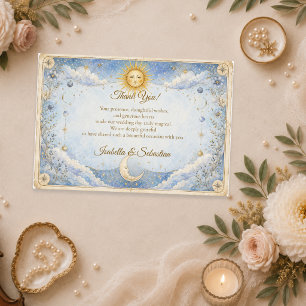 Cartão De Agradecimento Casamento do Sol e da Lua Celestial Etéreo