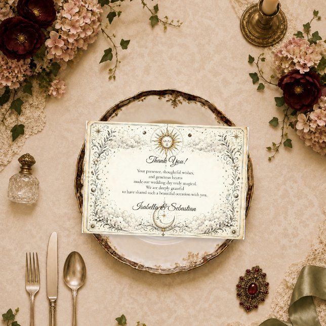 Cartão De Agradecimento Casamento do Sol Lua Celestial Atemporal (Criador carregado)