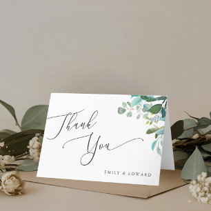 Cartão De Agradecimento Casamento Doblado de Verde Eucalipto Aquarela