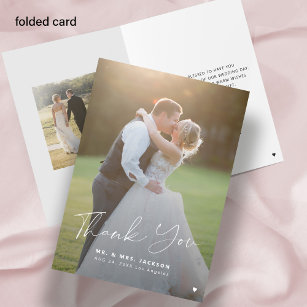 Cartão De Agradecimento Casamento dobrado com fotos do Elegant Script 2