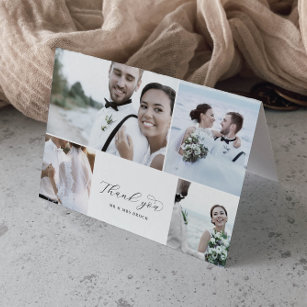 Cartão De Agradecimento Casamento Dobrado da Colagem de Fotos do Script El