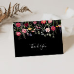 Cartão De Agradecimento Casamento Dobrado de Flor Selvagem de Jardim Multi<br><div class="desc">Este cartões de agradecimentos de casamento dobrado de flor silvestre multicolorido do jardim é perfeito para um casamento rústico. O design apresenta uma variedade multicolorido de flores silvestres cor-de-rosa, pinceladas, roxas, amarelas, brancas, violetas, vermelhas e burgundy em fundo preto. Personalize o dentro da placa com seus nomes e uma mensagem...</div>