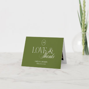Cartão De Agradecimento Casamento Dobrado Minimalista de 3 Fotos em Verde