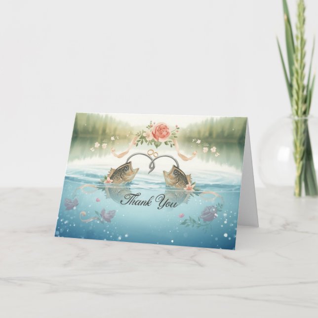 Cartão De Agradecimento Casamento dos Amantes da Pesca  (Frente)