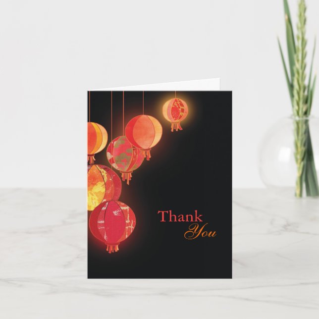 Cartão De Agradecimento Casamento dos Lanternas Vermelhas Elegantes Obriga (Frente)