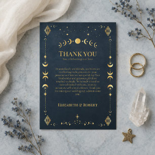 Cartão De Agradecimento Casamento Dourado Azul-Celeste Gótico 