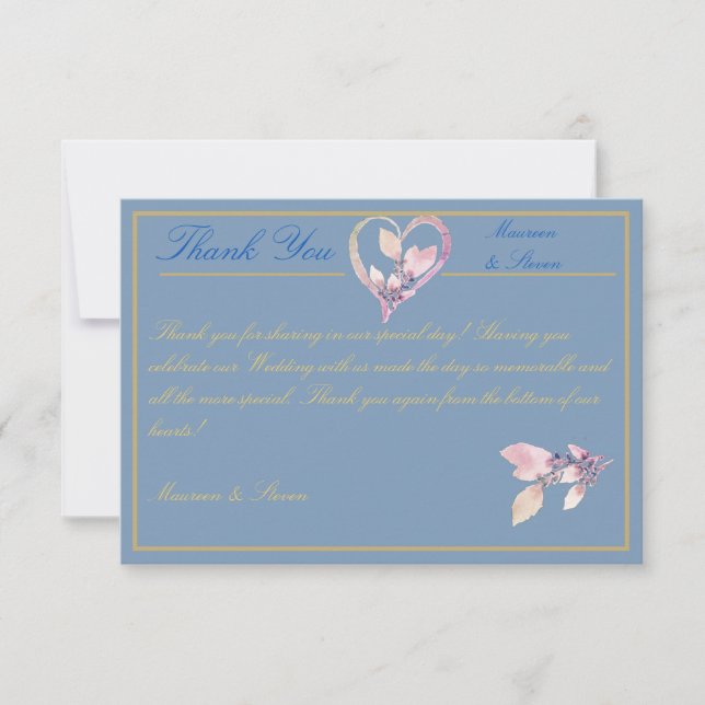 Cartão De Agradecimento Casamento Dourado, Azul, Cor-de-Rosa (Frente)