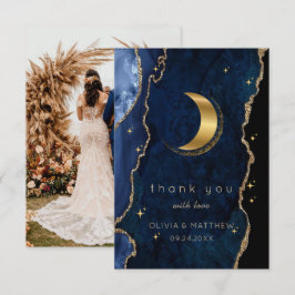 Cartão De Agradecimento Casamento Dourado Celestial Marinho