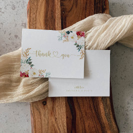 Cartão De Agradecimento Casamento Dourado Clássico Floral Branco Burgundy