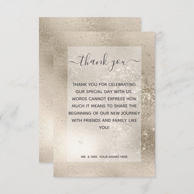 Cartão De Agradecimento Casamento Dourado com a Glitter Moderno (Frente/Verso)