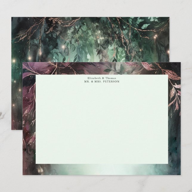 Cartão De Agradecimento Casamento Dourado com as Vinhas Mágicas Florestais (Frente/Verso)