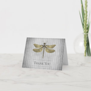 Cartão De Agradecimento Casamento Dourado com Dragonfly Obrigado