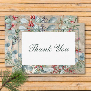 Cartão De Agradecimento Casamento Dourado com Greenery de Natal