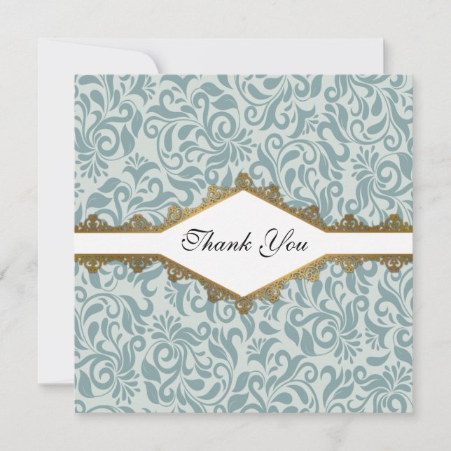Cartão De Agradecimento Casamento Dourado com rendas da Serenity Blue Broc (Frente)