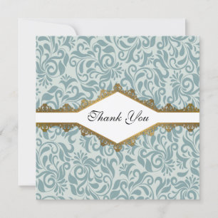 Cartão De Agradecimento Casamento Dourado com rendas da Serenity Blue Broc
