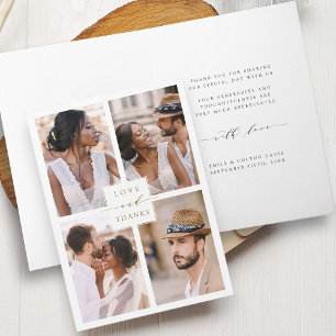 Cartão De Agradecimento Casamento Dourado da Colagem de Fotos Moderna 4