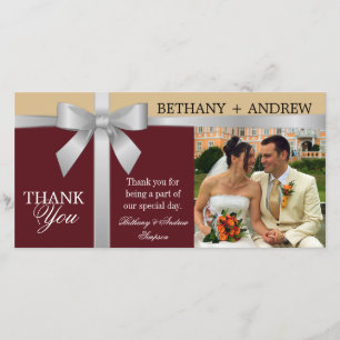 Cartão De Agradecimento Casamento Dourado da Silver Ribbon Burgundy Obriga
