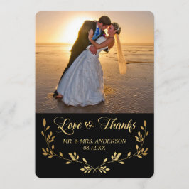Cartão De Agradecimento Casamento Dourado Damask Wreath Foto Obrigado