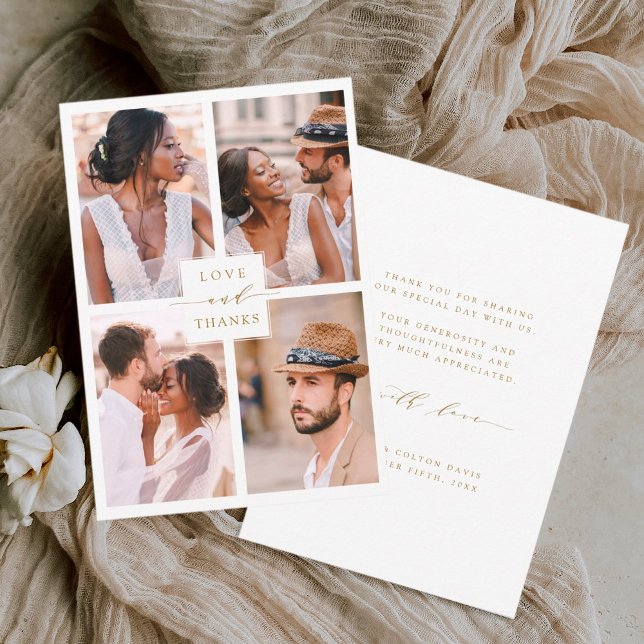 Cartão De Agradecimento Casamento Dourado de Colagem de Fotos Moderna 4 (Criador carregado)