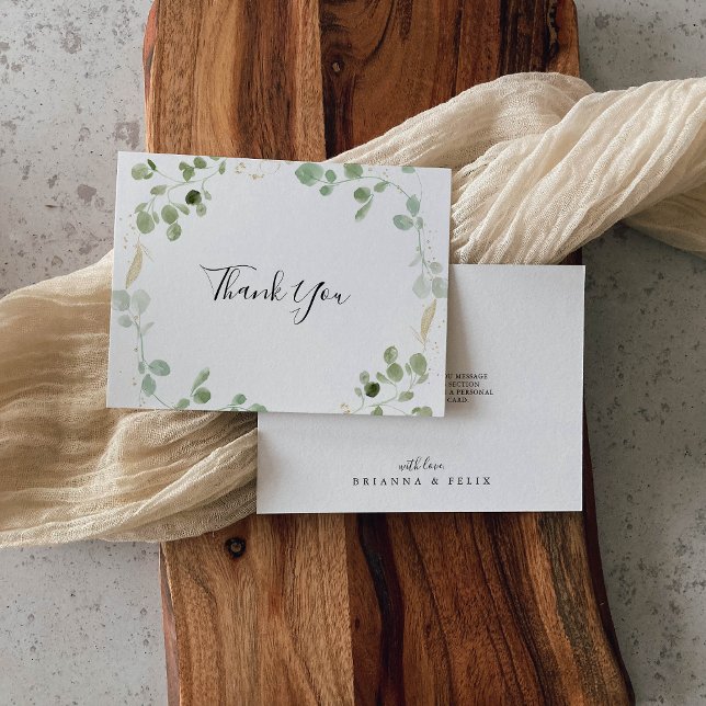 Cartão De Agradecimento Casamento Dourado de Confetti Eucalyptus Foliage (Criador carregado)