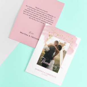 Cartão De Agradecimento Casamento Dourado de Espargos Rosa