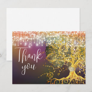 Cartão De Agradecimento Casamento Dourado de Floresta Fairytale Purple