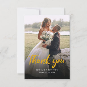 Cartão De Agradecimento Casamento Dourado de Fotografias com Faux de Scrip