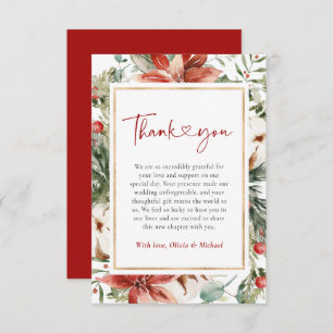 Cartão De Agradecimento Casamento Dourado de inverno Vermelho Verde