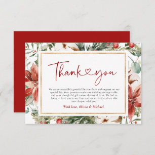 Cartão De Agradecimento Casamento Dourado de inverno Vermelho Verde