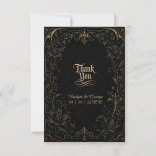 Cartão De Agradecimento Casamento Dourado de Lírio de Hera Gótico Medieval
