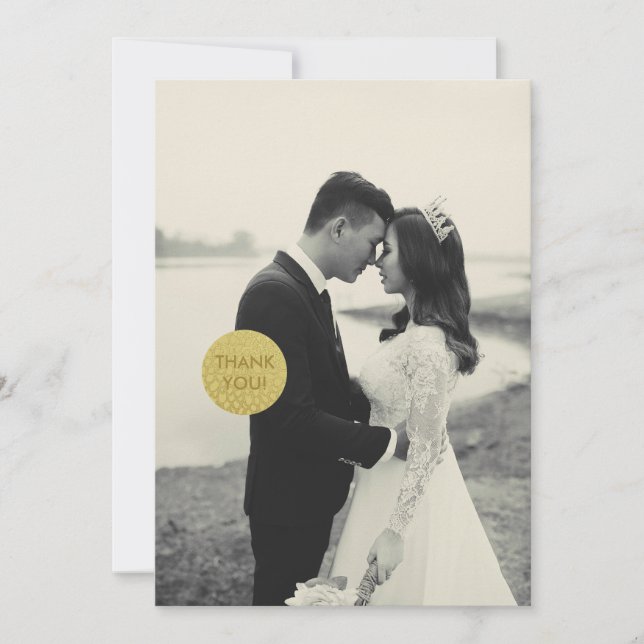 Cartão De Agradecimento Casamento Dourado de Padrões Petais desenhados à m (Frente)