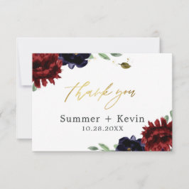 Cartão De Agradecimento Casamento Dourado de Peony Marinho Burgundy Obriga